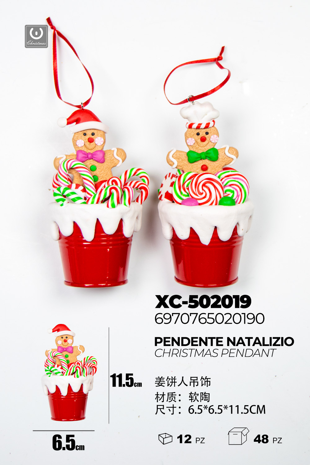 XC-502019 Set da 2 Pendenti natalizi a forma omini pan di zenzero con cupcake dimensione: 6,5x6,5x11,5cm - immagine 1