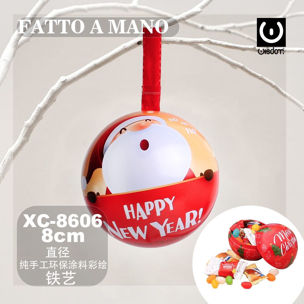 XC-8606 Pendente decorativo Natalizio a forma di palla a tema babbo natale e scritta Happy New Year dimensione:8cm - immagine 1